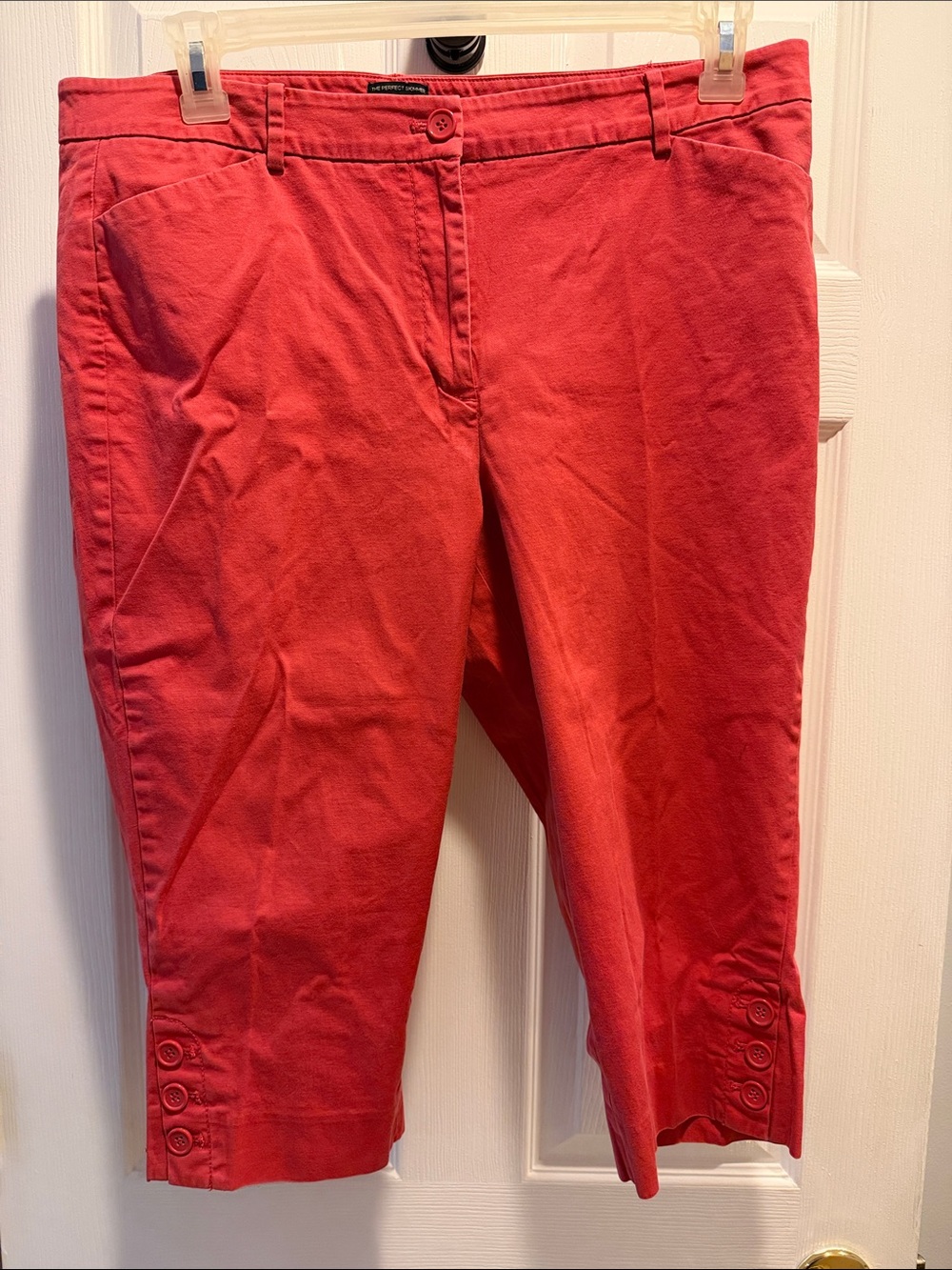 Talbots Coral Red Cropped Button-Hem Jeans